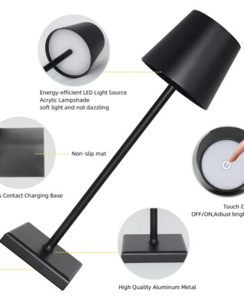 Led Bordlampe Med Trådløs Opladning Sort Ip54 Inde Udendørs Touch Dæmpbar Dæmpbar : Dæmpbar Farve Hus : Sort