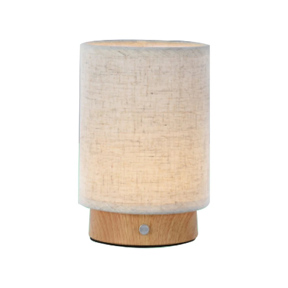 Tac Opladelig Bordlampe Touch Dæmpbar Træ Finish Beige Skærm Kulør : Varm