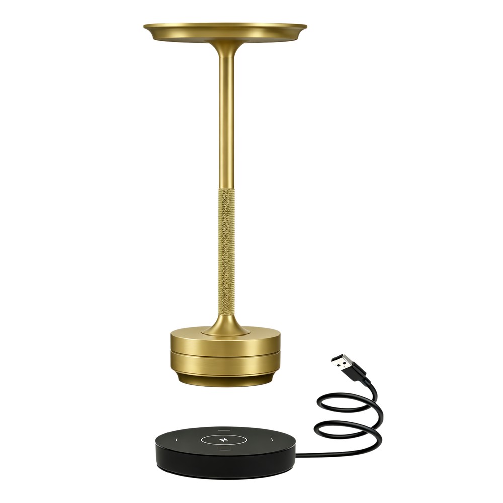 Opladelig Led Bordlampe Med Trådløs Opladning Guld Touch Dæmpbar Cct Ip54 Dæmpbar : Dæmper Indbygget Kulør : Cct Varm Til Kold Hvid