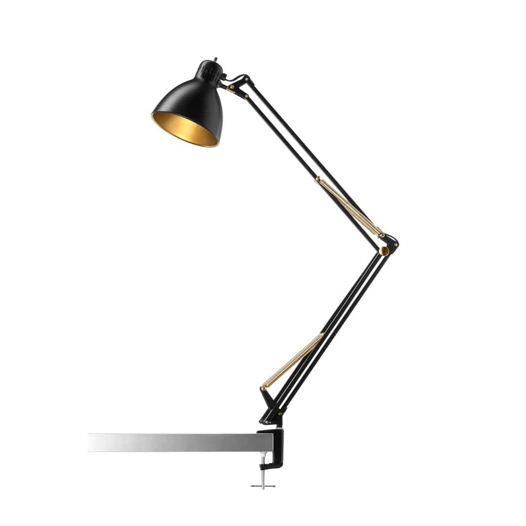 Archi Bordlampe Med Klemme Sort Guld Længe Lager Haves Nordic Living