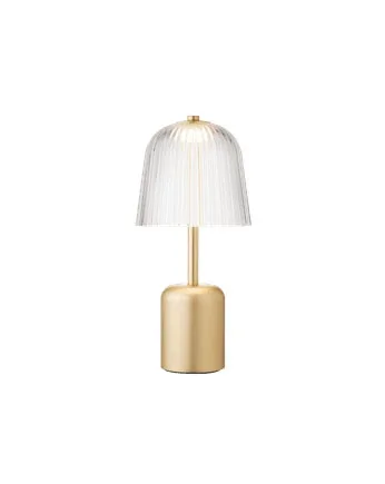 Asteea Portable Bordlampe Batterilampe Satin Messing Riflet Klar