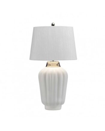 Bexley Bordlampe Stål Keramik Faux Silke H56 E27 Poleret Nikkel Hvid Elfenbenshvid