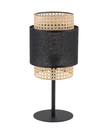 Boho Bordlampe Natur Rattan Sort Stof Metal