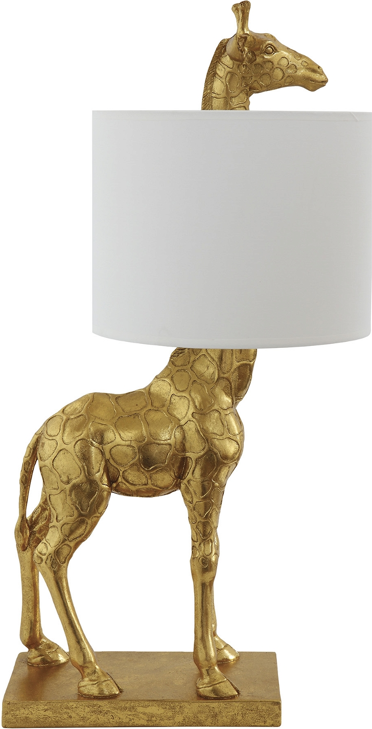 Bordlampe Creative Collection Nordic Giraffedesign Guld Polyresin Med Linned Skærm ø28 H70