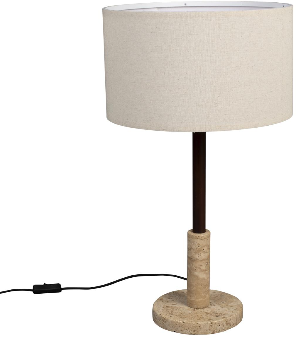 Bordlampe Dutchbone Jackson Lysgrå Travertin Med Hørskærm ø35 H61