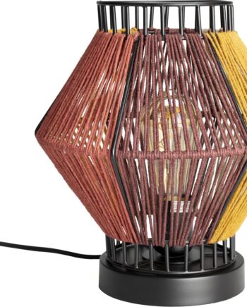 Bordlampe Dutchbone Surya Retro 70er Design Polyester Valnødfinish Med Farverigt Reb ø30xh26 E27