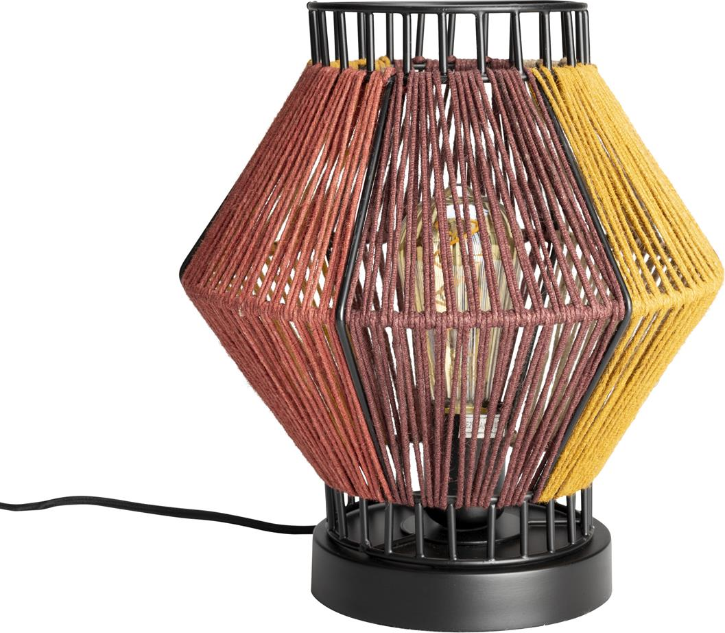 Bordlampe Dutchbone Surya Retro 70er Design Polyester Valnødfinish Med Farverigt Reb ø30xh26 E27