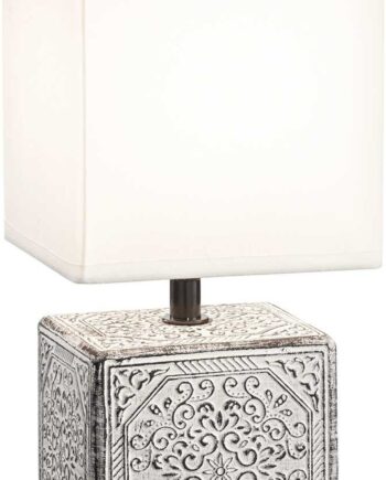 Bordlampe Ideal Lux Kali H29 Hvid Keramisk Med Pvc Stofskærm E14