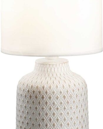 Bordlampe Ideal Lux Kali Hvid ø15h32 Keramikkrop Med Stofskærm Dekorativ Relief