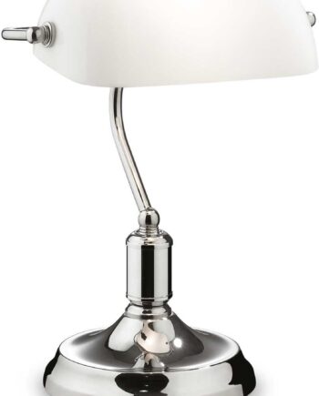 Bordlampe Ideal Lux Lawyer Krom Med Hvid Glaskærm ø26 H38 E27 Fatning