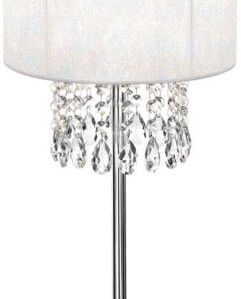 Bordlampe Ideal Lux Opera ø25 Hvid Krom Med Skårne Krystalvedhæng