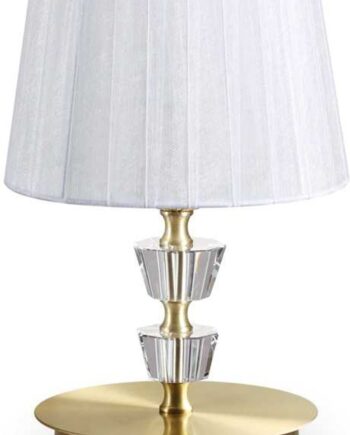 Bordlampe Ideal Lux Pegaso Messing Glas Med Stofskærm ø18 H30