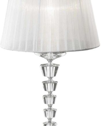 Bordlampe Ideal Lux Pegaso ø30 H55 E27 Organza Skærm Forkromet Satin Messing