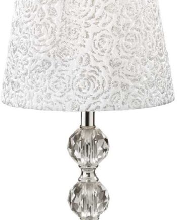 Bordlampe Ideal Lux Roy Krom Med Mønstret Glas Stofskærm ø20 H36