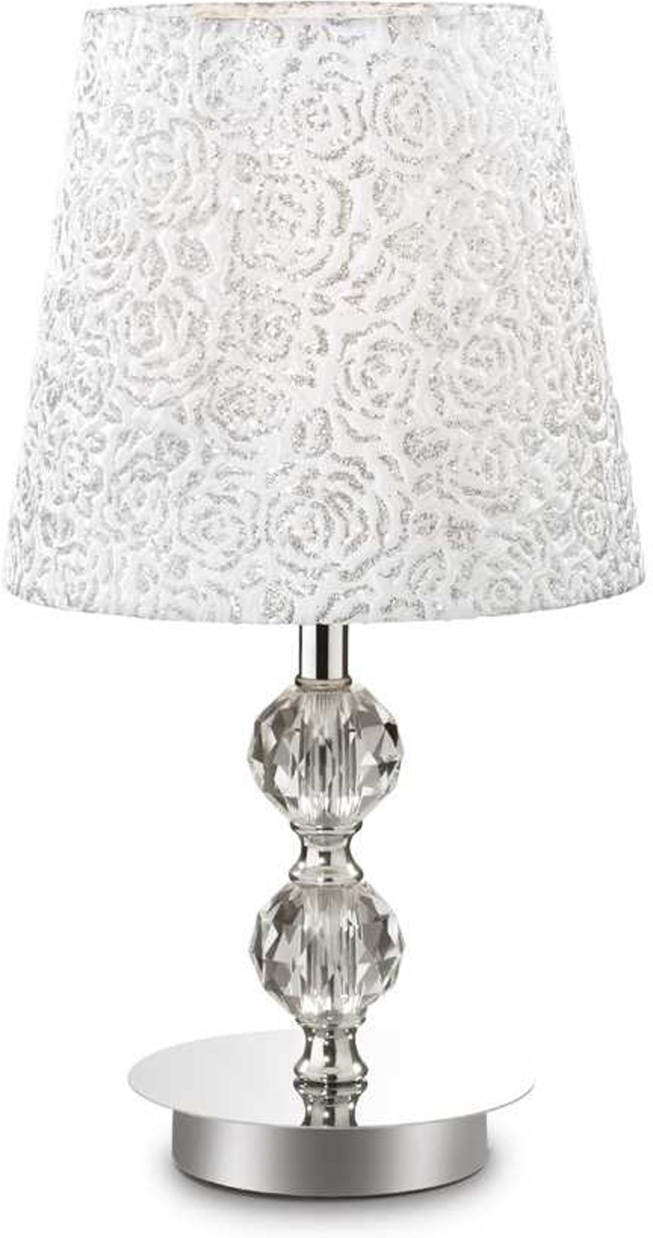 Bordlampe Ideal Lux Roy Krom Med Mønstret Glas Stofskærm ø20 H36