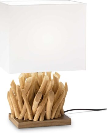 Bordlampe Ideal Lux Snell Træ   Hvid Stofskærm H39