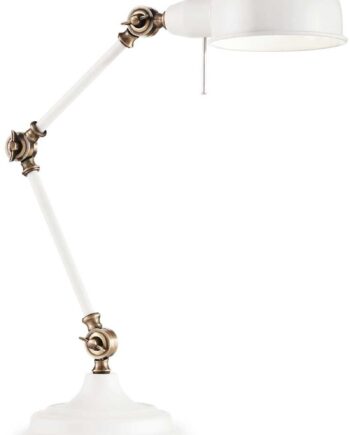 Bordlampe Ideal Lux Truman Metal Hvid Med Antik Messing Justerbar Arm ø20 H40