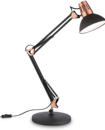Bordlampe Ideal Lux Wally Matsort Messing Justerbar Arm Skrivebordslampe H58 ø20 Base E27