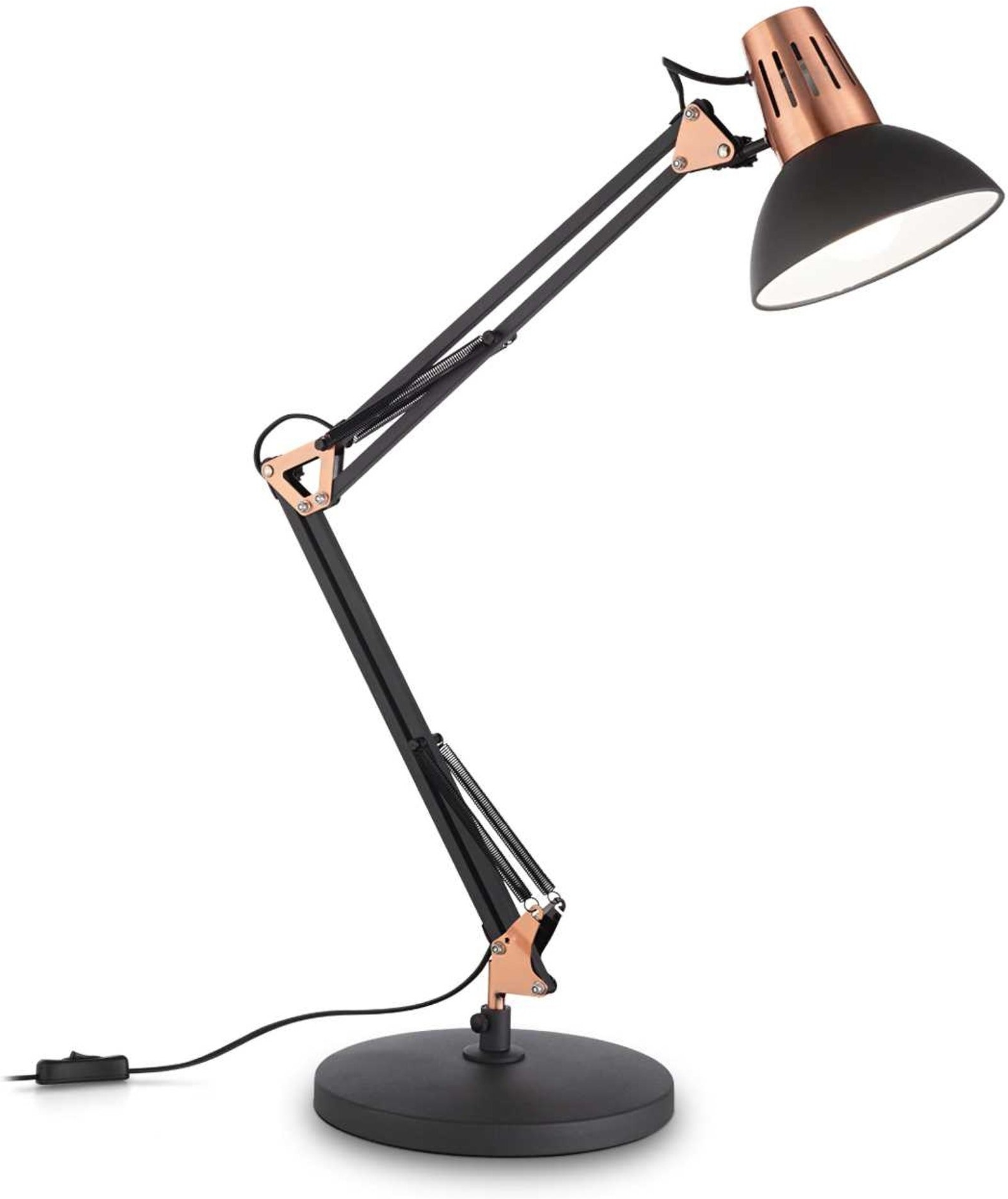 Bordlampe Ideal Lux Wally Matsort Messing Justerbar Arm Skrivebordslampe H58 ø20 Base E27