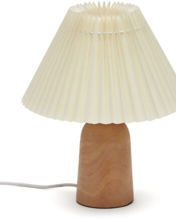 Bordlampe Kave Home Benicarlo Rustik Gummitræ Med Plisseret Bomuldsskærm Beige H33 ø27