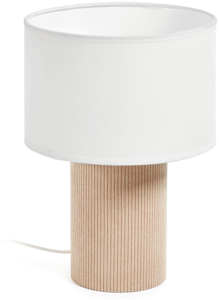 Bordlampe Kave Home Bianella Rustik Vintage Corduroy Base Hvid Stofskærm H29 ø20 Beige