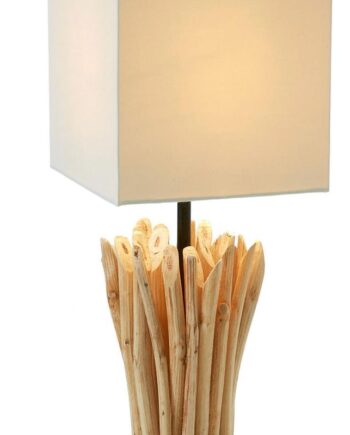Bordlampe Kave Home Boop Rustik Massiv Træ Med Bomuldsskærm Natur Beige
