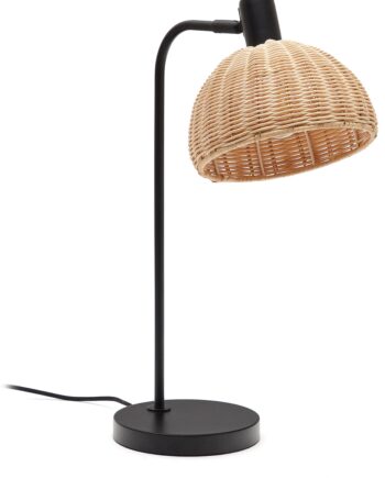 Bordlampe Kave Home Damila Håndflettet Rattan Natur Sort Metalstel Indendørs E27