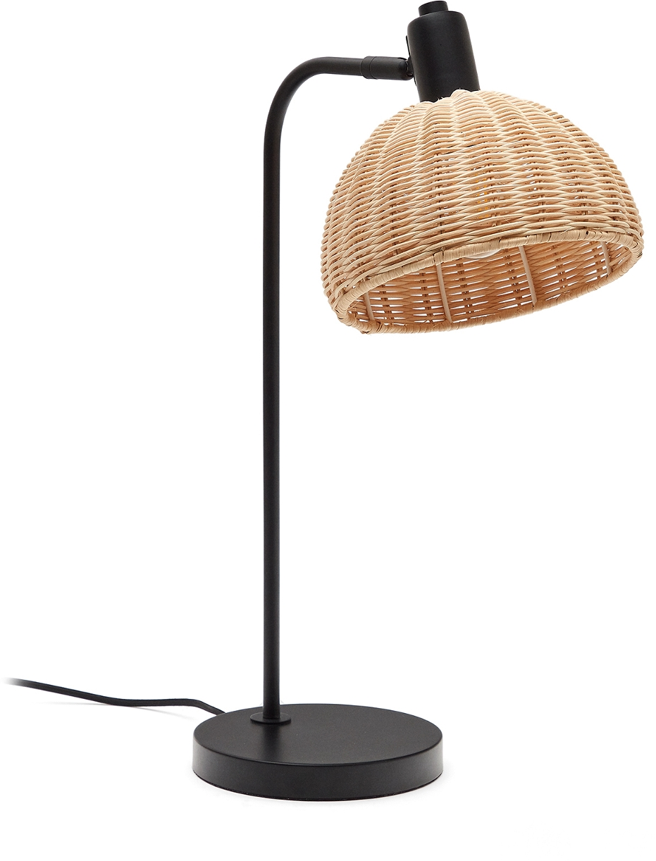 Bordlampe Kave Home Damila Håndflettet Rattan Natur Sort Metalstel Indendørs E27