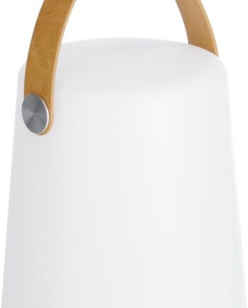 Bordlampe Kave Home Dialma Bærbar Led Hvid Brunt Læder Med Dæmper Modern Nordic Design H28xø17