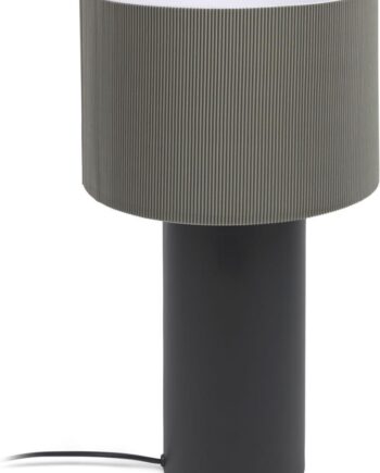 Bordlampe Kave Home Domicina Sort Metal Med Grå Plisseret Stofskærm H50xø30