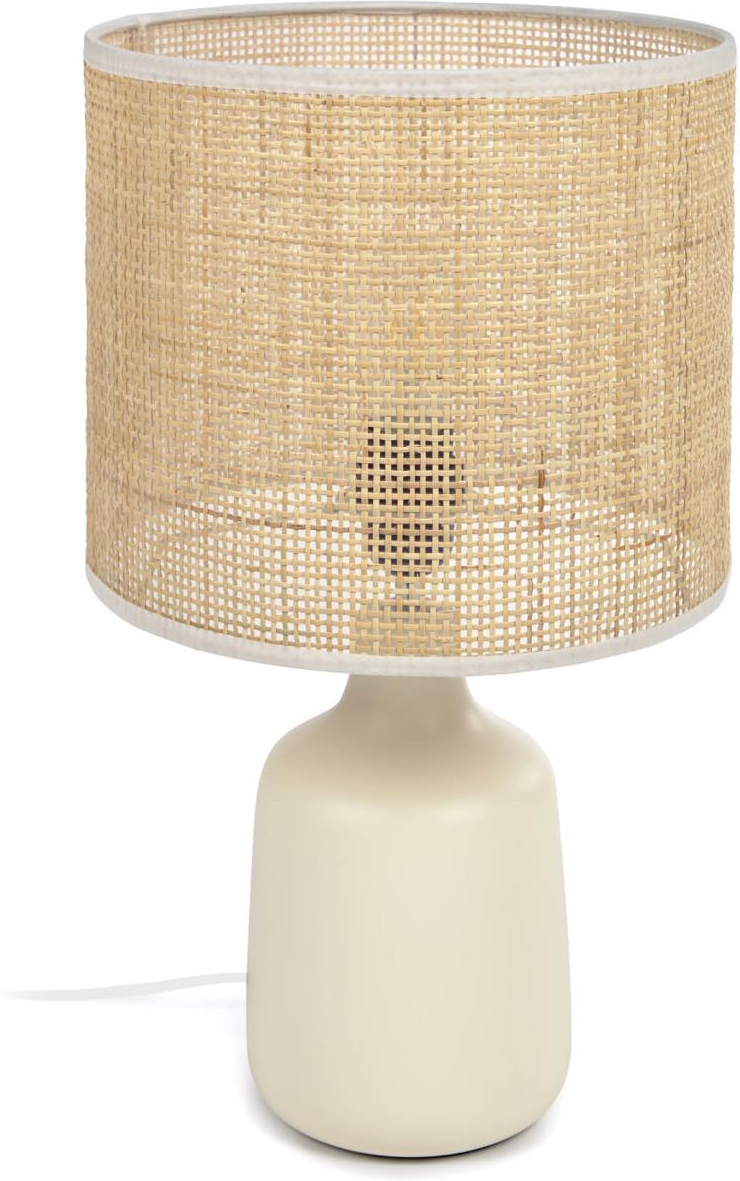 Bordlampe Kave Home Erna Rustik Kolonial Keramik Bambus H46 Natur Beige