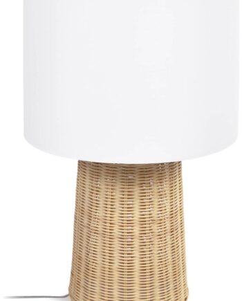 Bordlampe Kave Home Kimjit Rustik Kolonial Rattan Med Hvid Stofskærm H51 ø33