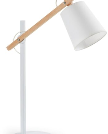 Bordlampe Kave Home Kosta Nordisk Moderne Hvidt Metal   Naturlig Bøg Med Bomuldsskærm H65b18l50