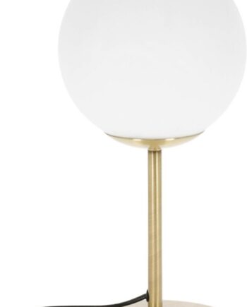 Bordlampe Kave Home Mahala H28 ø13 Hvid Glaskuppel Guldfarvet Stålbase  Vintage Design Til Stue   Soveværelse