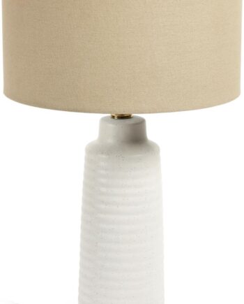 Bordlampe Kave Home Mijal Hvid Keramisk Lampe Med Linned Skærm H58ø35 Led E27