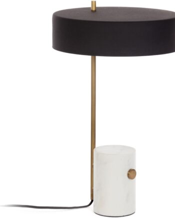 Bordlampe Kave Home Phant Mat Sort Metalskærm   Messingarm Med Unik Marmorbase H53xø30