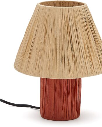 Bordlampe Kave Home Pulmi Terracotta Raffia Jern H25 ø20 Rustik Kolonial Stil
