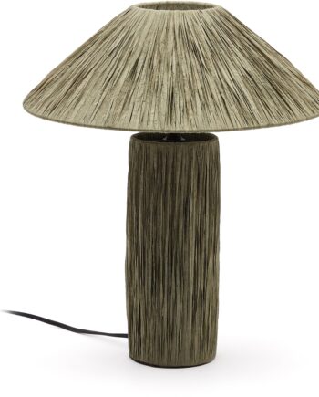 Bordlampe Kave Home Samse Håndflettet Raffia Metal Grøn ø35 H41 Rustik Kolonial