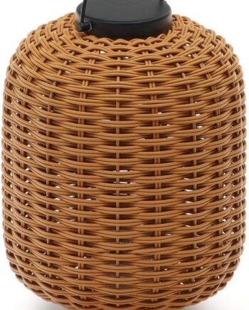 Bordlampe Kave Home Saranella Bærbar Led Lampe Syntetisk Rattan Genopladelig Usb Med Lysniveauer Brun Indendørs Udendørs