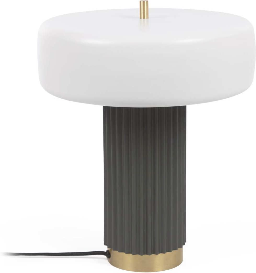 Bordlampe Kave Home Serenella Nordisk Vintage Metallampe Hvid Grøn Med Messingdetaljer E27 Led 40w H37 ø30