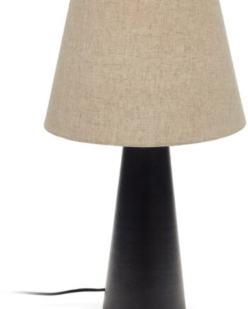 Bordlampe Kave Home Torrent Rustik Kolonial Sort Metal Med Hørskærm ø33xh60