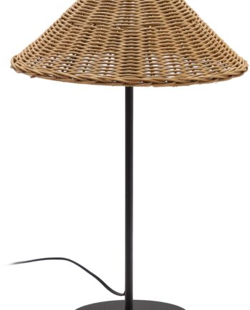 Bordlampe Kave Home Urania Rustik Kolonial Stil Med Håndflettet Naturrattan   Sort Jern H50xø32