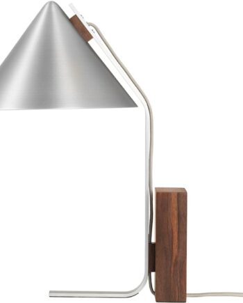 Bordlampe Læselampe Kristina Dam Cone Sølv Børstet Aluminium Valnøddetræ ø25h44