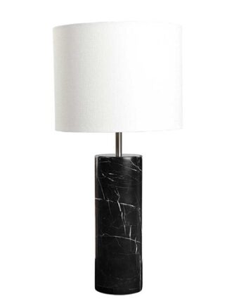Bordlampe Marmor Sort Med Hvid Skærm