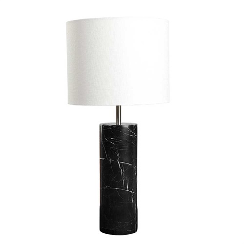 Bordlampe Marmor Sort Med Hvid Skærm