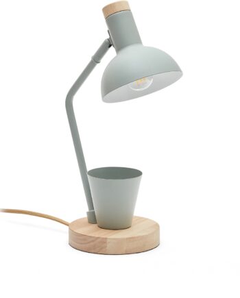 Bordlampe Skrivebordslampe Kave Home Katia Rustik Grøn Jern Gummitræ Med Led Arm Blyantholder H37