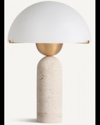 Bordlampe Travertin Glas H44 E27 Travertin Antik Bronze Hvid