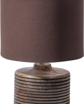 Bordlampe Woood Collection Menzo Mango Træ Med Håndskåren Fod Varm Brun Lampeskærm ø25 H35
