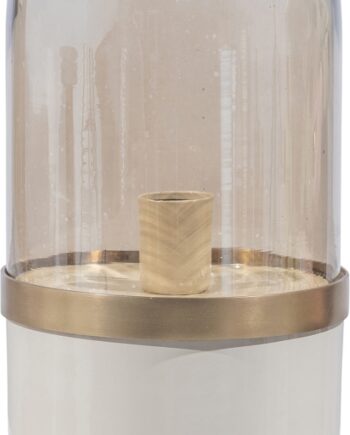 Bordlampe Woood Exclusive Flora Metal Glas Mat Hvid Med Gulddetaljer ø20 H43