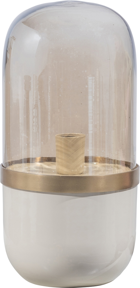 Bordlampe Woood Exclusive Flora Metal Glas Mat Hvid Med Gulddetaljer ø20 H43